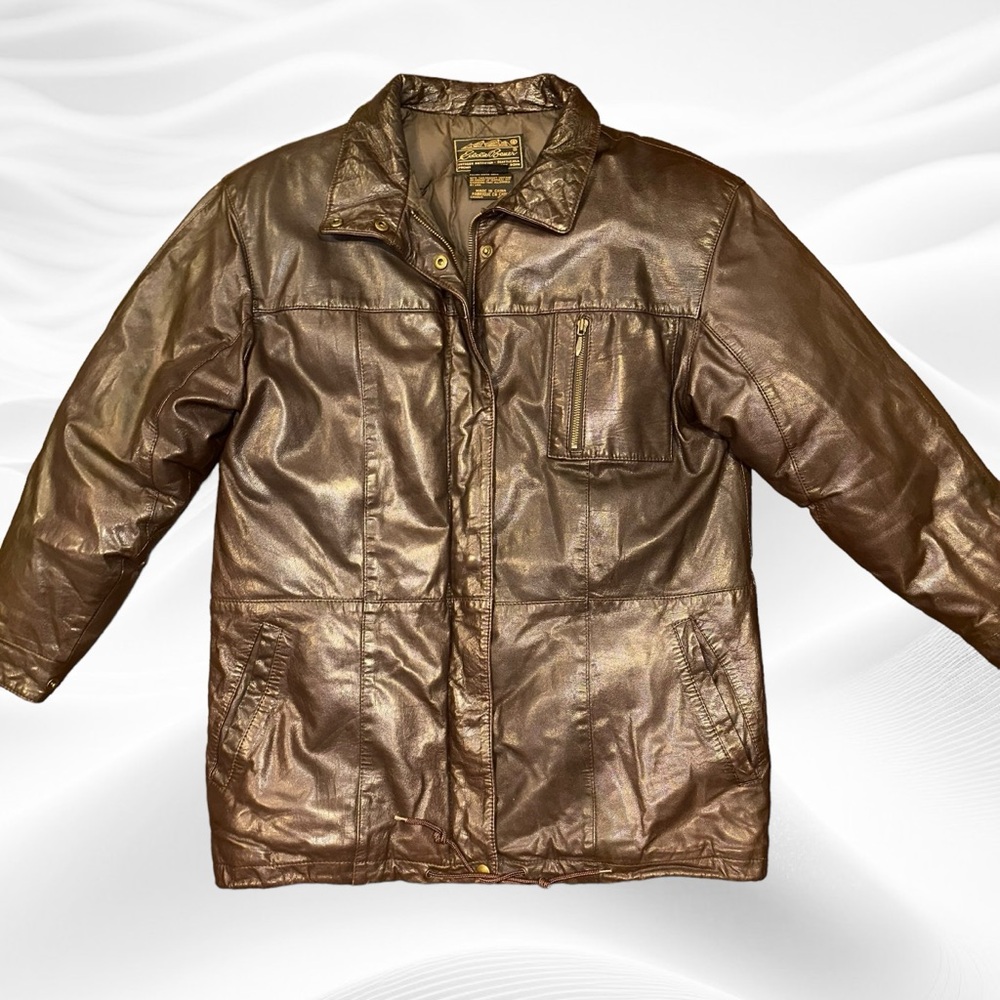 Eddie Bauer - Vintage Women's Down Leather Jacket Coat Brown Medium